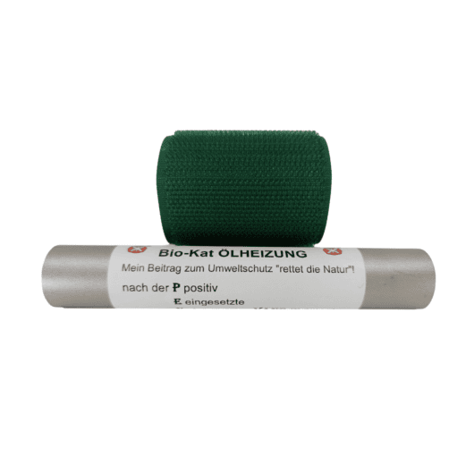 Bio-Kat-Oelheizung-gross Metallrohr mit grünem Klettband